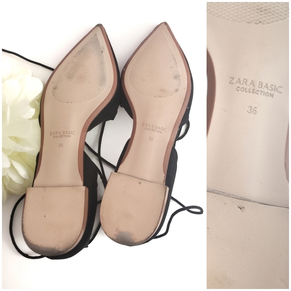 Zara Tie Up Suede Flats in Black Size 36 - Picture 6 of 8